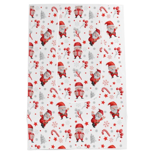 Weihnachtsmann, Zuckerrohre, Bäume, Sterne W Mittlere Geschenktüte (Rückseite)