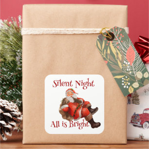 Weihnachtsmann zwinkernd Vintage Stille Nacht Quadratischer Aufkleber