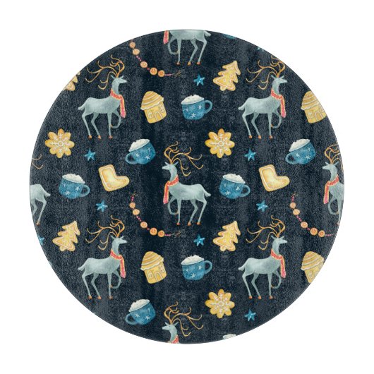 Weihnachtsmänner: Aquarellfarbenes nahtloses Muste Schneidebrett (Vorderseite)