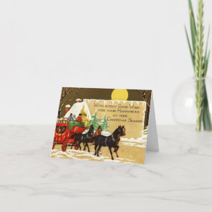 Weihnachtsmänner auf einer Pferdekutsche Karte