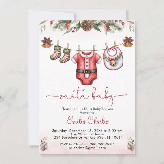 Weihnachtsmänner Clothesline Babydusche Einladung (Vorderseite)