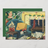 Weihnachtsmänner im Wohnzimmer Feiertagskarte (Vorne/Hinten)