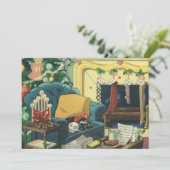 Weihnachtsmänner im Wohnzimmer Feiertagskarte (Stehend Vorderseite)