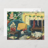 Weihnachtsmänner im Wohnzimmer Feiertagspostkarte (Vorne/Hinten)