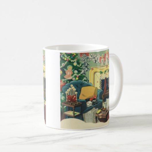 Weihnachtsmänner im Wohnzimmer Kaffeetasse (VorderseiteRechts)