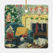 Weihnachtsmänner im Wohnzimmer Keramikornament (Rückseite)