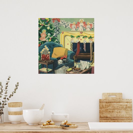 Weihnachtsmänner im Wohnzimmer Poster (Küche)