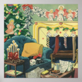 Weihnachtsmänner im Wohnzimmer Poster (Vorne)