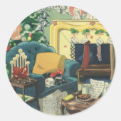 Weihnachtsmänner im Wohnzimmer Runder Aufkleber (Vorderseite)