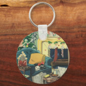 Weihnachtsmänner im Wohnzimmer Schlüsselanhänger (Vorderseite)