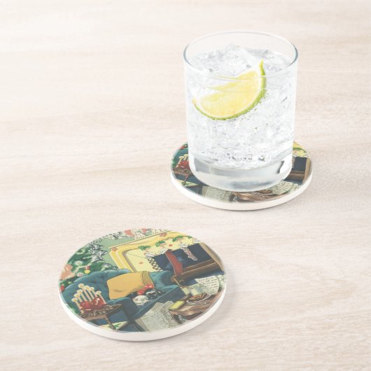 Weihnachtsmänner im Wohnzimmer Untersetzer (Seite)