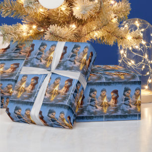 Weihnachtsmänner schmelzen um ein Lagerfeuer Geschenkpapier