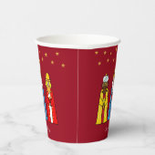 Weihnachtsmänner und Goldene Sterne auf Rot Pappbecher (Rechts)