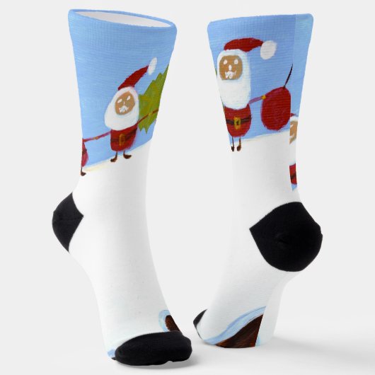 Weihnachtsmänner und Weihnachtspudding-Socken Socken (Gewinkelt)