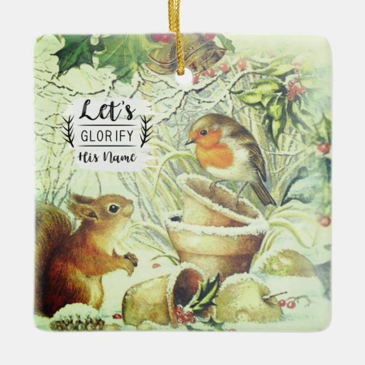 Weihnachtsmänner Woodland Tiere Inspiration Keramikornament (Vorderseite)