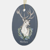 Weihnachtsmannhirsch mit Winterkranz Keramik Ornament (Links)