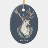 Weihnachtsmannhirsch mit Winterkranz Keramik Ornament (Vorne)