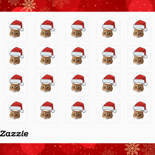 Weihnachtsmannhut mit individuellem Katzen-Gesicht Quadratischer Aufkleber