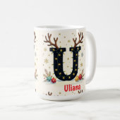 Weihnachtsmannhut-Monogramm Anfangsbuchstabe U Fro Kaffeetasse (VorderseiteRechts)