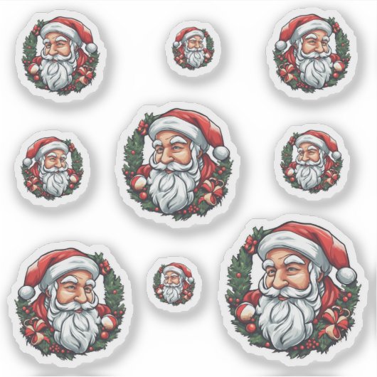 Weihnachtsmannkopf mit Kranz - 9 Aufkleber (Vorderseite)