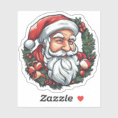 Weihnachtsmannkopf mit Kranz - Aufkleber (Blatt)