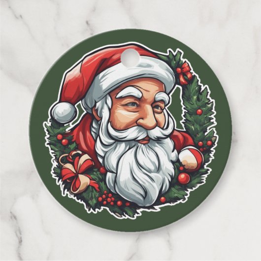 Weihnachtsmannkopf mit Kranz - Geschenkanhänger (Vorderseite)