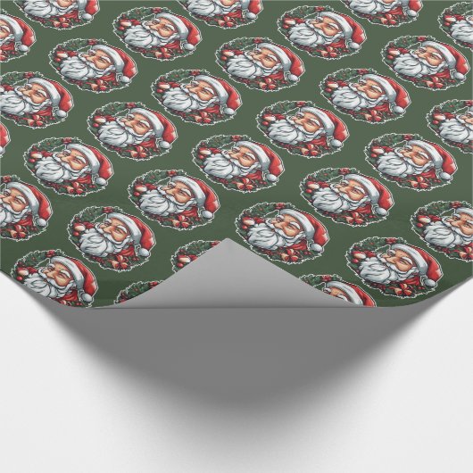 Weihnachtsmannkopf mit Kranz -  Geschenkpapier (Ecke)