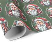 Weihnachtsmannkopf mit Kranz - Geschenkpapier (Rolleneckpunkt)