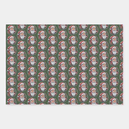 Weihnachtsmannkopf mit Kranz - Geschenkpapier Set (Vorderseite 3)