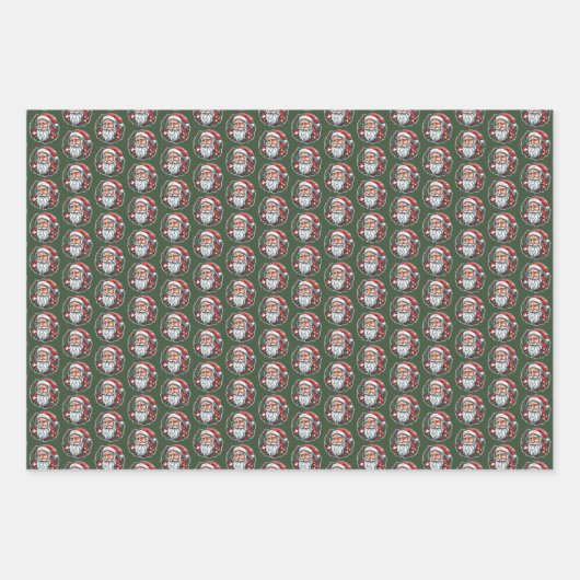 Weihnachtsmannkopf mit Kranz - Geschenkpapier Set (Vorderseite 2)