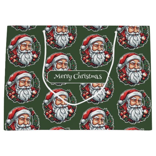 Weihnachtsmannkopf mit Kranz -  Große Geschenktüte (Vorderseite)