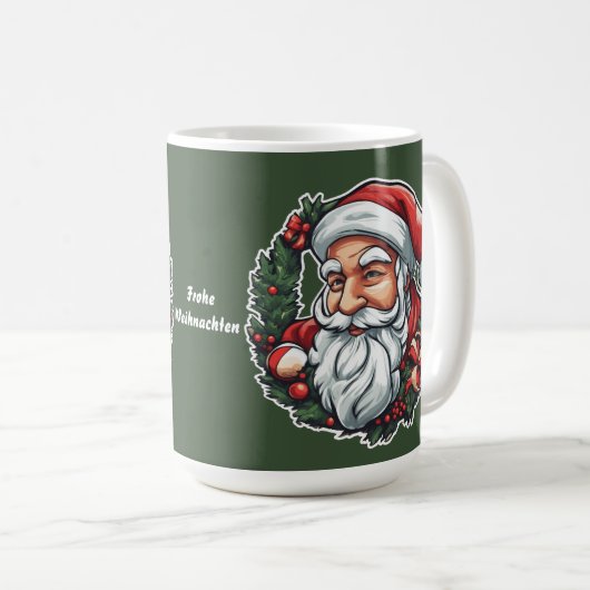 Weihnachtsmannkopf mit Kranz - Kaffeetasse (VorderseiteRechts)