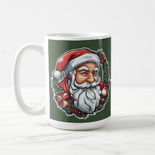 Weihnachtsmannkopf mit Kranz - Kaffeetasse