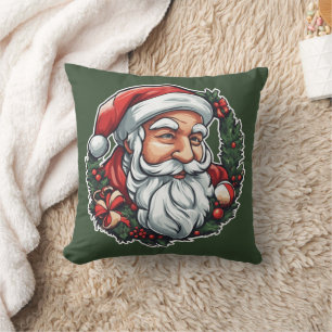 Weihnachtsmannkopf mit Kranz - Kissen