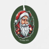 Weihnachtsmannkopf mit Kranz - Ornament Aus Metall (Vorderseite links)