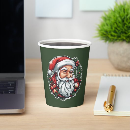 Weihnachtsmannkopf mit Kranz -  Pappbecher (InSitu)