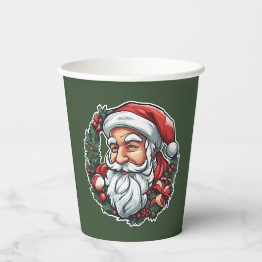 Weihnachtsmannkopf mit Kranz -  Pappbecher (Rückseite)