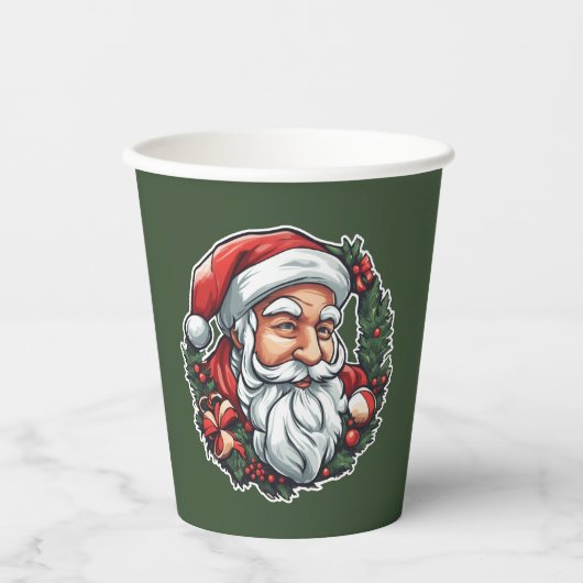 Weihnachtsmannkopf mit Kranz - Pappbecher (Vorderseite)