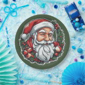 Weihnachtsmannkopf mit Kranz - Pappteller (Party)