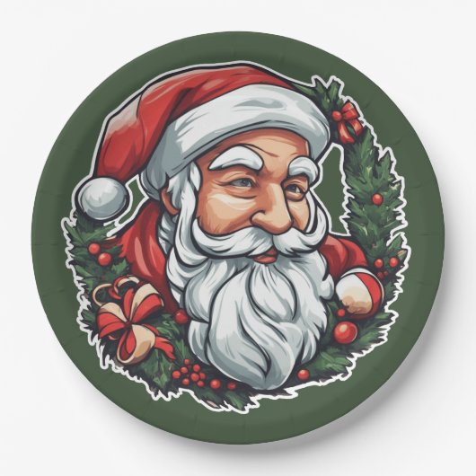 Weihnachtsmannkopf mit Kranz -  Pappteller (Vorderseite)