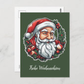 Weihnachtsmannkopf mit Kranz -  Postkarte (Vorne/Hinten)
