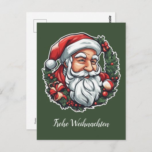Weihnachtsmannkopf mit Kranz - Postkarte (Vorne/Hinten)