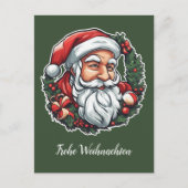Weihnachtsmannkopf mit Kranz - Postkarte (Vorderseite)