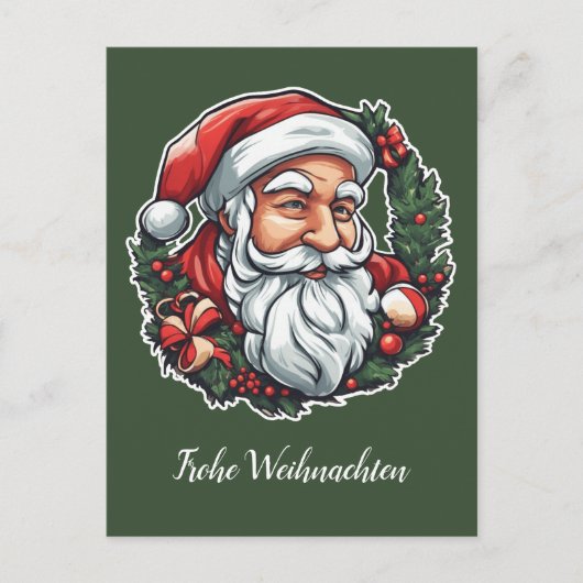 Weihnachtsmannkopf mit Kranz -  Postkarte (Vorderseite)