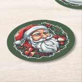 Weihnachtsmannkopf mit Kranz - Runder Pappuntersetzer (Angewinkelt)