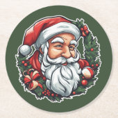 Weihnachtsmannkopf mit Kranz - Runder Pappuntersetzer (Vorderseite)