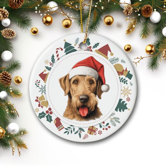 Weihnachtsmannmütze Airedale Terrier Weihnachtsfot Keramik Ornament
