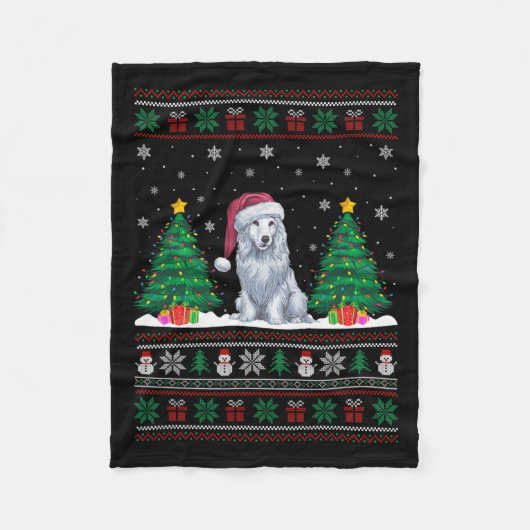 Weihnachtsmannmütze Akbash Hund Weihnachtsbaum Lic Fleecedecke (Vorderseite)