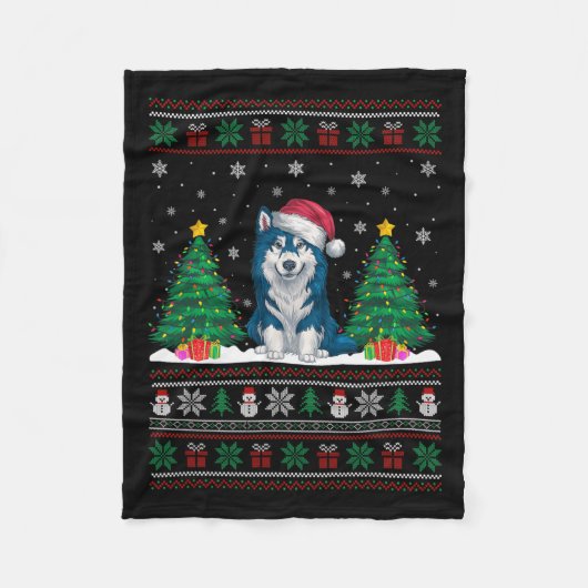 Weihnachtsmannmütze Alaskan Klee Kai Dog Xmas Tree Fleecedecke (Vorderseite)