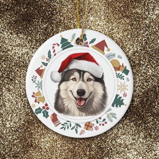 Weihnachtsmannmütze Alaskan Malamute Weihnachtsfot Keramik Ornament
